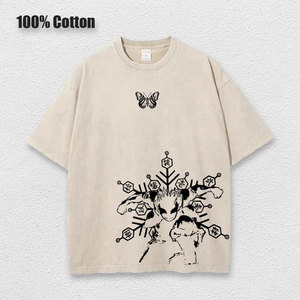 T-shirt imprimé Demon Slayer en coton 100% tissé et lavé, style rétro Harajuku, unisexe, manches courtes, pull pour homme - Product Image 4