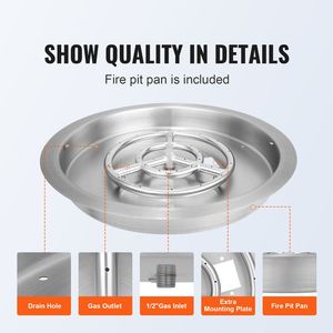 Braciere da Incasso in Acciaio Inossidabile da 19 Pollici con Bruciatore da 92.000 BTU e Coperchio, per Gas Naturale e Propano - Product Image 2
