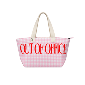 Office TT03 Office Eco-Friendly Gingham <b>Canvas</b> <b>Tote</b> Bag White Handles Large Size Zipper Closure Customizable Design Gym Daily - Product Image 1