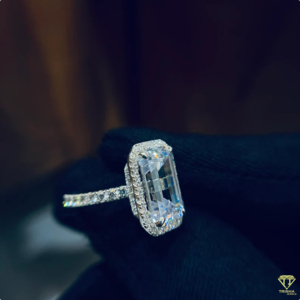 Luxury <b>Emerald</b> Cut <b>Silver</b> Diamond <b>Ring</b> With Halo Setting Elegant Engagement Jewelry For Women - Product Image 1