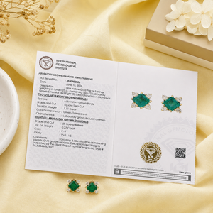 IGI Certified 14KT Solid Yellow Gold Lab Grown Diamond and Colombian <b>Emerald</b> <b>Stud</b> <b>Earring</b> Square Cut Designer Jewelry for Women - Product Image 6