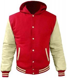 Veste universitaire pour homme en gros, corps en laine noire et manches en cuir crème, boutons-pression, style décontracté - Product Image 5