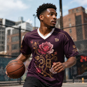 Custom Deep Plum Mesh Jersey Men Oversized <b>Y2K</b> Streetwear Sports <b>Top</b> Silk Screen Rose Print Embroidery Logo Short Eco-Friendly - Product Image 4