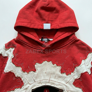 OEM ODM Personnalisé Patch brodé vieilli Appliqué Sur mesure Hiver 2 pièces Hoodie coupé-cousu Court Streetwear Homme - Product Image 3