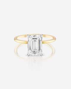 Bague de fiançailles personnalisée en or massif 14K 18K avec diamant de laboratoire taille émeraude, sertie à griffes, solitaire minimaliste, 2,54 ct, certifiée IGI - Product Image 1