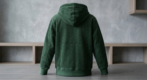 Green Washed 100% Cotton Solid Corduroy <b>Zip</b>-Up <b>Hoodie</b> Men Oversized Pullover Jacket with <b>Pocket</b> for Winter Casual Wear - Product Image 3