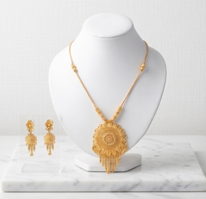 DivyoGold Plated Flower Pendant Necklace Set Women's Classic Style Snake <b>Chain</b> Tassel Jewelry Alloy Wedding Everyday Wearing All - Product Image 1