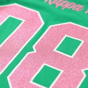 Green Pink Three Letter Glitter Shirt Women Casual Short Sleeve <b>Top</b> Fashion Apparel Soft Fabric Tee Stylish Graphic Design - Product Image 6