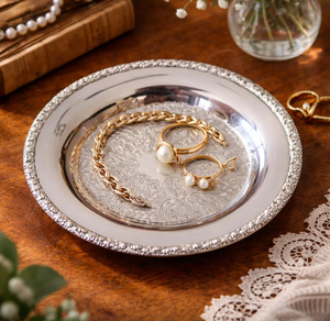 Plateau décoratif de luxe royal, argenté, orné de laiton et d'aluminium, style simple et traditionnel pour la maison, décoration de Noël et du Ramadan - Product Image 6