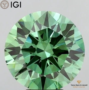 เพชรทรงกลมขนาด 9.18 มม. น้ำหนัก 3.00 กะรัต ผลิตด้วยวิธี CVD พร้อมใบรับรอง IGI สำหรับแหวนสั่งทำ สีเขียวสดใส ระดับความสะอาด VS2 - Product Image 1
