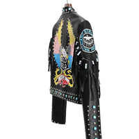 Veste en cuir de vache noir entièrement cloutée, style punk vintage, patchs brodés personnalisés, logo personnalisé, unisexe, écologique