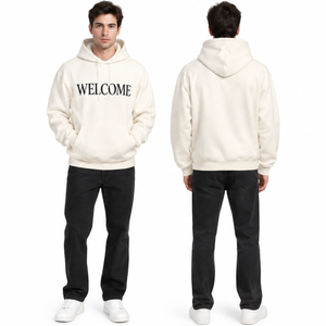 Sweat à capuche décontracté pour homme en tissu ivoire à forte demande avec inscription « Welcome » – Streetwear haut de gamme - Product Image 4