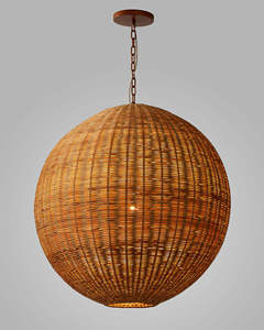 <b>Large</b> Sphere Rattan <b>Lampshade</b> Tight Basketweave Pendant Light Shade Global Orb Wicker Hanging Lamp Cover - Product Image 2