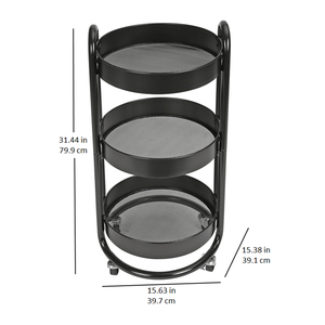 3-Tier Round Metal Utility <b>Cart</b> in Rich Black with Easy <b>Rolling</b> Mobility - Product Image 4