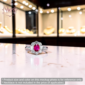 [Sheri Jewels] Bague classique de soirée en or blanc massif 18 carats avec rubis ovale naturel et diamants couleur F-G clarté VS2-SI1 - Product Image 3