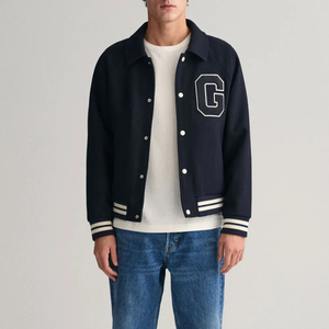 Chaqueta Bomber Vintage para Hombre, Chaqueta Varsity Bordada con Mangas de Cuero, Cortavientos con Bloques de Color Estilo Baloncesto - Product Image 3