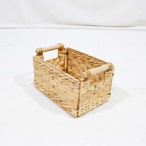 Panier de rangement pliable en jacinthe d'eau et fer, nouveau design, avec poignées en bois - Product Image 1