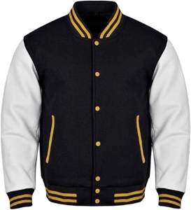 Chaqueta de Béisbol Varsity Personalizada, Cuerpo de Lana Transpirable con Forro de Piel de Oveja y Mangas de Cuero Amarillo, Tallas S-XL para Hombre - Product Image 6