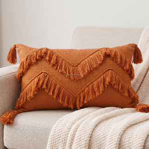 Housse de coussin lombaire décorative bleue à franges Chevron, coussin d'appoint pour lit, style moderne pour chambre à coucher, 12 × 20 pouces - Product Image 4