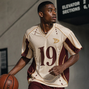 Wholesale Custom Logo <b>Y2K</b> Mesh Athletic Jersey Retro Cream Burgundy Sports Shirt Embroidered Streetwear Manufacturer - Product Image 4