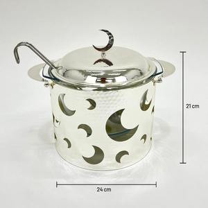ชามซุปทรงพระจันทร์เสี้ยวสีเงินหรูหรา ทำจากสแตนเลสสตีล พร้อมดีไซน์ลายตอก และฝาแก้ว สำหรับบุฟเฟ่ต์รอมฎอน - Product Image 5