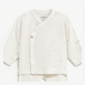 Ensemble 2 pièces unisexe pour bébé en Lyocell Spandex côtelé à imprimé étoiles, manches longues, boutons-pression, avec pieds, nouveau-né, ODM Vietnam - Product Image 3