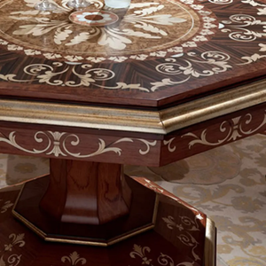 Mesa de Comedor de Lujo Estilo Francés, Mesa Octogonal con Incrustaciones de Madera, Diseño de Palacio Real Dorado para Muebles de Hotel o Villa - Product Image 3