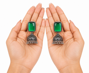 Oxidized <b>Silver</b> Jhumka <b>Earrings</b> for Women | Handmade Indian Ethnic <b>Dangle</b> <b>Earrings</b> | Wholesale Fashion Jewelry - Product Image 5