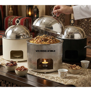 ชุดอุ่นอาหารโลหะสามชิ้น ดีไซน์สั่งทำพิเศษ หรูหรา ใหม่ เหมาะสำหรับงานแต่งงานและงานอีเว้นท์ บุฟเฟ่ต์ - Product Image 3