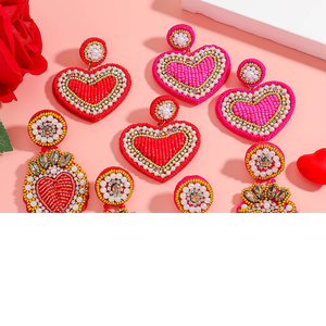 Valentine's Day <b>Pink</b> Seed Beads <b>Braided</b> Drop Earrings Female Cute Heart Shape Crystal Handmade Beaded Earrings for Women - Product Image 2