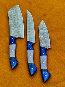 Juego de Cuchillos de Chef de Acero de Damasco Forjado a Mano, 3 Piezas, Estilo Japonés, Mango de Resina, para Mano Derecha, Longitud de Hoja de 8-9.9 Pulgadas - Product Image 4