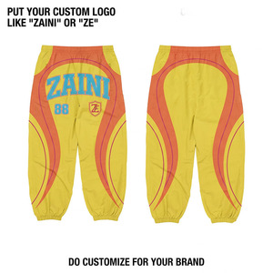 Men Windbreaker Pants 120 GSM Polyester Custom Logo Printed Yellow Orange Curved Panel <b>Jogger</b> <b>Trousers</b> Premium Quality Fit Style - Product Image 1