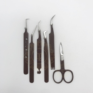 Pinzas de acero inoxidable con recubrimiento en polvo marrón oscuro de alta calidad, el mejor precio con punta puntiaguda plateada, tijera probada a mano - Product Image 2