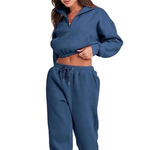 Sustainable Breathable <b>Women's</b> Soft <b>Quarter</b> <b>Zip</b>-Up Cropped Hoodie Turtleneck Short <b>Zip</b> Sweatshirt Stylish Street Style Front - Product Image 5