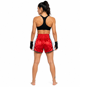 Unisex Muay Thai Boxing Shorts Red White Elastic Waist Front Custom Logo Printed OEM Polyester/Cotton Quick Dry for MMA Training - Product Image 6