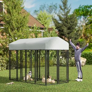 Cuccia Classica in Metallo per Cani 2,38m x 1,25m x 1,83m con Design a 2 Stanze, Copertura Impermeabile e Resistente al Sole per Cani di Taglia Piccola, Media e Grande - Product Image 2