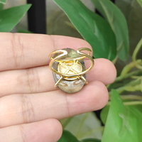 Bague en laiton plaqué or 18 carats avec pierre précieuse labradorite de forme ovale, double bande réglable, style bohème, bijoux de mode unisexe