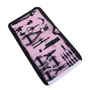 Estuche rosa con cremallera, kit de herramientas para extensiones de cabello Microlink con alicates, alicates para ajustar cuentas, aguja para anillas de alambre y herramienta de gancho para enhebrar. - Product Image 1