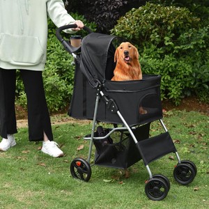 Carrito para mascotas de servicio pesado para exteriores con ruedas resistentes a los golpes, estructura plegable y accesorio para cinturón de seguridad - Product Image 6