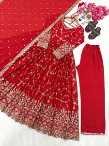 New Designer Women Solid Heavy Chinon Silk Gown Dupatta with Embroidery 5mm Sequencing Sleeve Mirror Work Party Daily Wear - Product Image 4