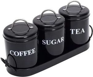 Rustic metal kitchen canister <b>set</b> with airtight lids for storing rice beans <b>sugar</b> <b>coffee</b> <b>tea</b> and pantry essentials - Product Image 5