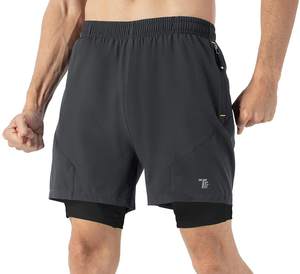 Mid Waist Two-Piece <b>Men's</b> Sports Pants Elastic Breathable Quick Dry Fitness <b>Shorts</b> Casual Marathon Knitted Worsted Sporty - Product Image 4