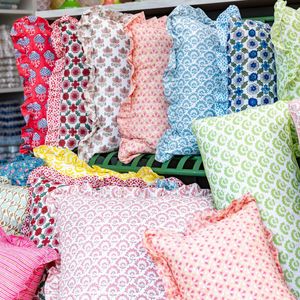 Ruffle <b>Throw</b> Pillow <b>Covers</b> Block Print Farmhouse Floral Hidden Zipper Boho Pillow Case or Cute Outdoor Pillow Case - Product Image 6