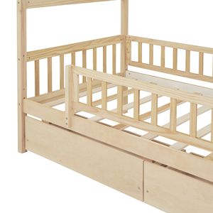 Letto a casetta in legno per bambini, singolo, con due cassetti, colore naturale - Product Image 5