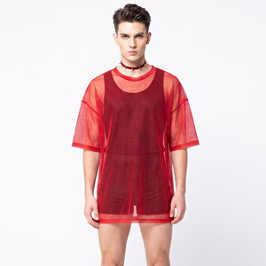 Camiseta de verano al por mayor para hombre con hombros caídos, camiseta transparente de moda para hombre, camisetas ajustadas sexys de malla transparente - Product Image 1