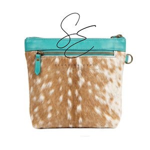 Turquoise Leather Crossbody <b>Bag</b> with Real Fur Zipper Closure Boho Fashion Tooled Strap Daily Use Purse <b>Mini</b> Shoulder <b>Bag</b> - Product Image 4