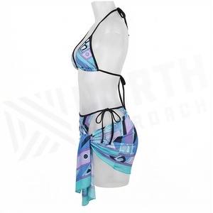 Ensemble bikini 2 pièces NORTH APPROACH pour femme, haut dos nu, bas à nouer sur les côtés, imprimé géométrique, maillot de bain à séchage rapide - Product Image 3