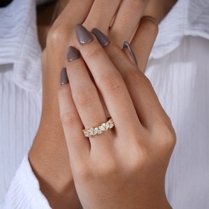 Anillo de Eternidad, Anillo de Boda para Mujer, Joyería de Aniversario, Regalo Impresionante, Anillo de Moissanita con Corte Marquesa en Oro de 14K - Product Image 2