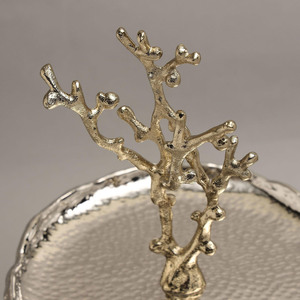 Stunning Two-Tier Silver Cake Stand Featuring Textured Trays And A Unique Coral Branch Style Central Pillar & Handle <b>For</b> Serving - Product Image 3