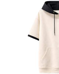 Sudadera con Capucha Personalizada para Hombre, Negra, Manga Corta, Algodón, Felpa, Estilo Casual Urbano, Bolsillo Canguro, Ligera, para Verano - Product Image 2